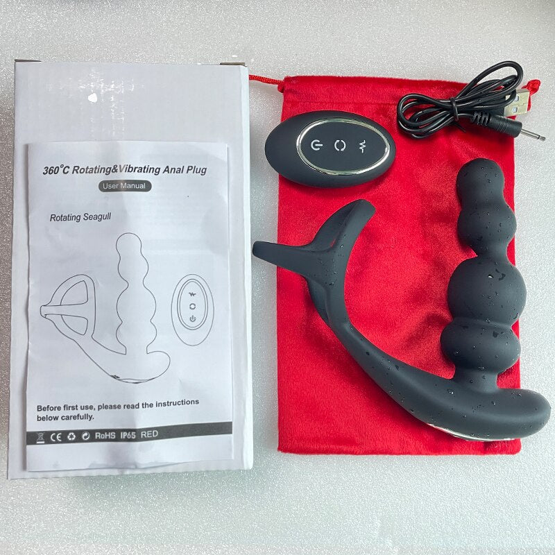 Male Prostate Massager Vibrator 360° Rotating Anal Plug Cock Ring Butt Plug Vibrator Wireless Control Sex Toys for Men Masturbator