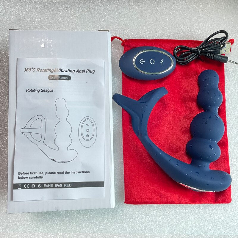 Male Prostate Massager Vibrator 360° Rotating Anal Plug Cock Ring Butt Plug Vibrator Wireless Control Sex Toys for Men Masturbator