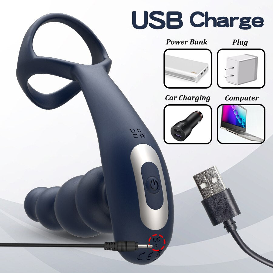 Male Prostate Massager Vibrator 360° Rotating Anal Plug Cock Ring Butt Plug Vibrator Wireless Control Sex Toys for Men Masturbator