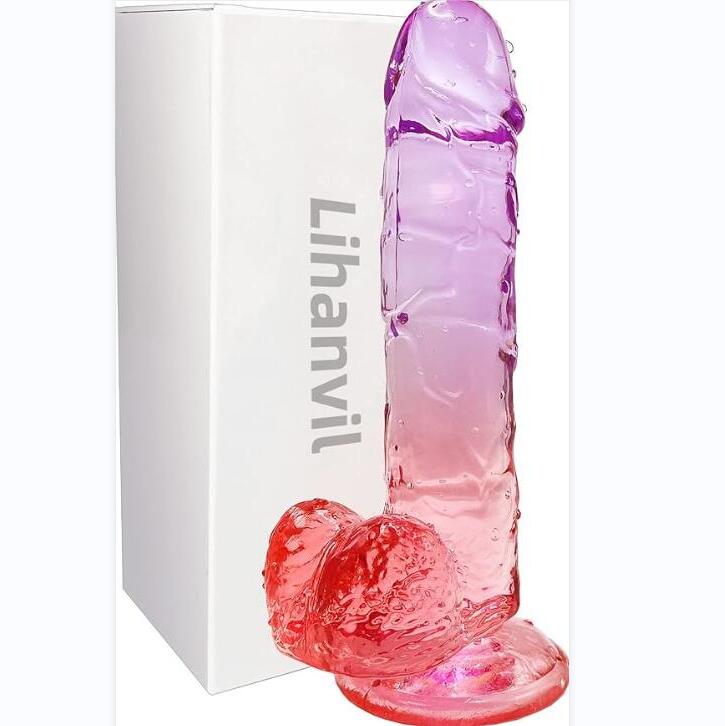 Realistic Dildo Clear Silicone 7.8" Red-Purple Gradient Adult Sex G-spot Dildo with Strong Suction Cup for Women Hands-Free Play Flexible Soft Penis Dong. Toys for Vaginal and Anal Stimulation