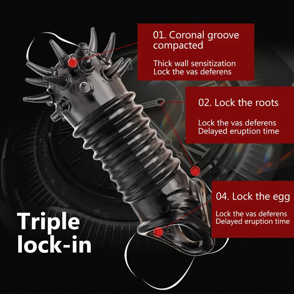 Reusable Penis Extender Cock Rings Delay Ejaculation Penis Condoms Dick Sleeve Silicone Glans Cover Enlargement Sex Toys For Men