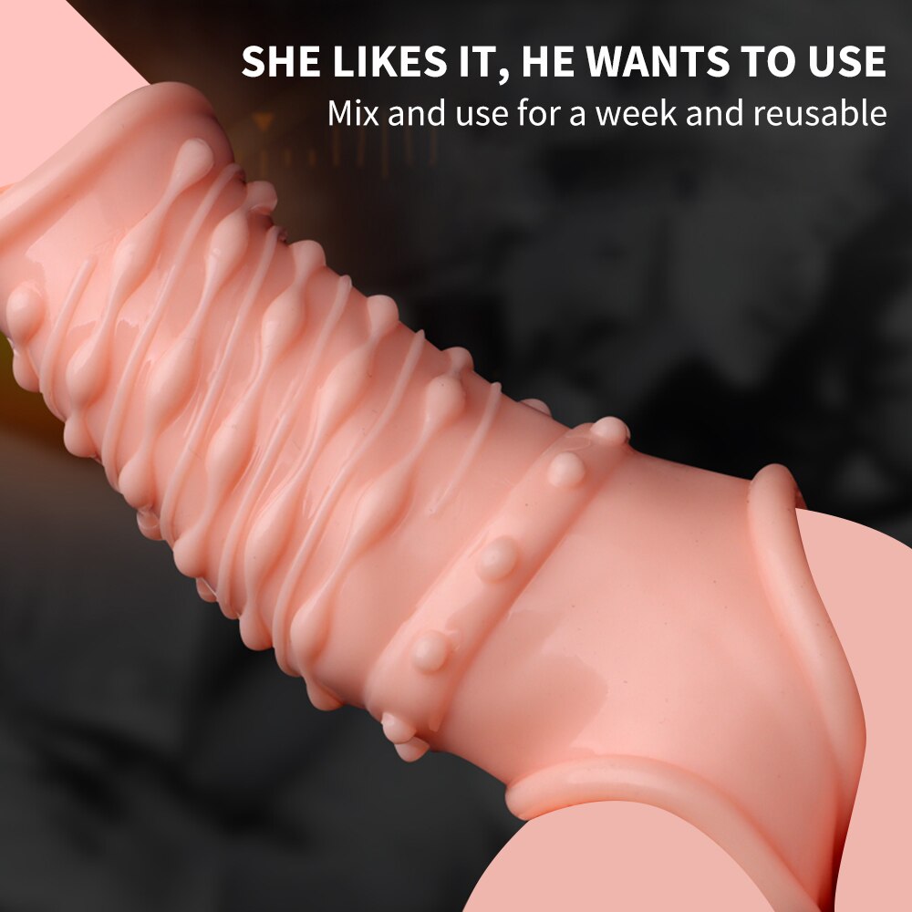 Reusable Penis Sleeve Soft Glans Penis Enlarger Extender Delay Ejaculation Cock Ring Sleeve Adult Toy for Adult Erotic Goods