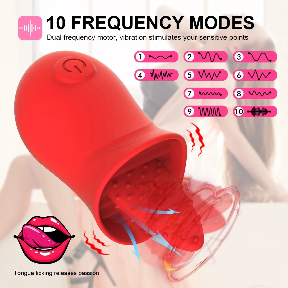 Rose Clitoris Stimulation Vibrator for Women, G-Spot Vibration, Tongue Licking, Oral Vagina Nipple Massager, Female Masturbator