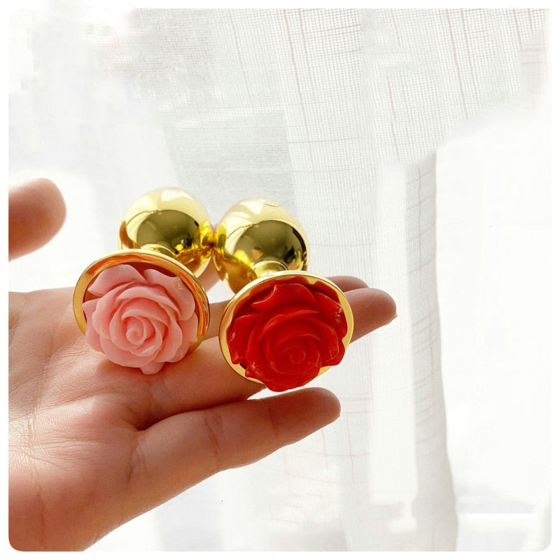 Rose Flower Anal Plug for Men and Women, Masturbator, Adult Sex Goods, Stainless Steel Butt Toys, Adults' Products