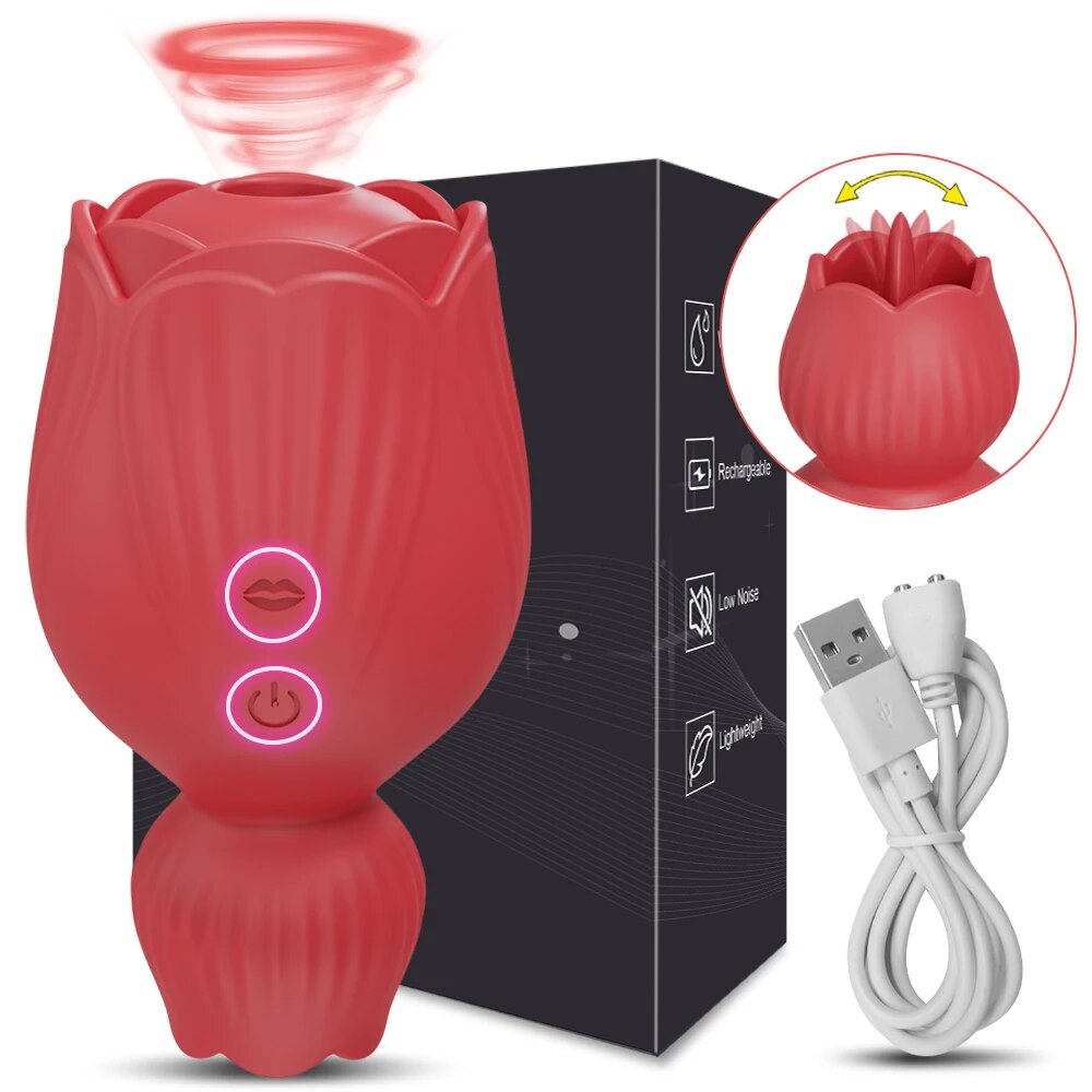 Rose Sucking Tongue Licking Vibrator for Women Clitoris Stimulator Oral Nipple Vacuum Clit Sucker Female Sex Toys for Adults