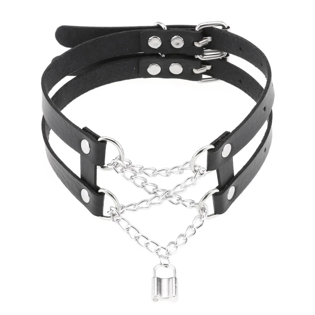 BDSM Different Styles Fashion Punk Men's Torques Necklace Gothic PU Leather Choker Collar Necklace Women's Body Chain