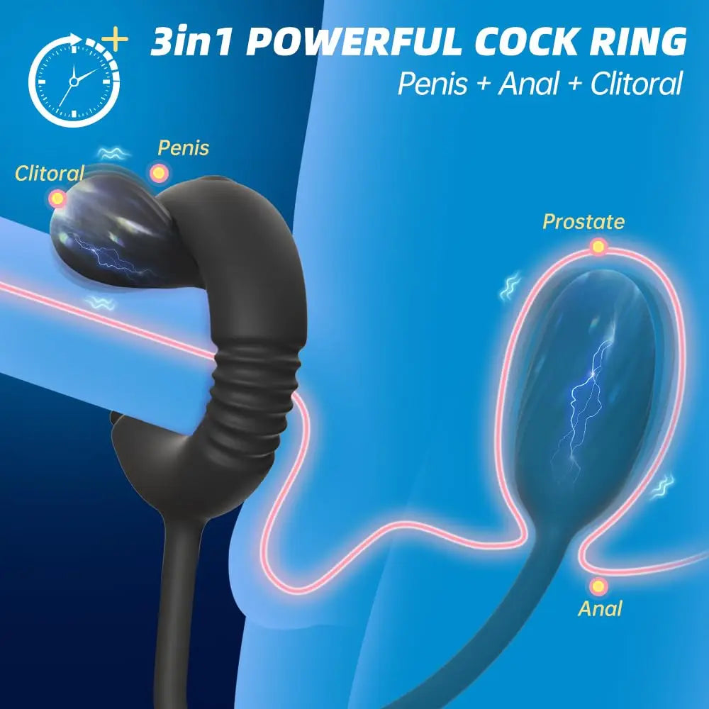 Cock Ring with Prostate Massager Anal Vibrator Silicone Pleasure Penis Ring Anal Butt Plug for Men Couples Adult Sex Toys
