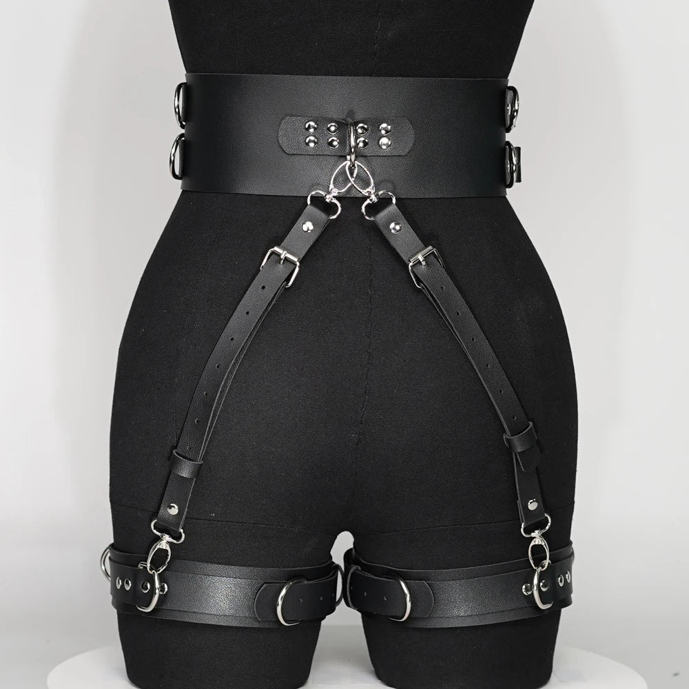 Women Sexy Thigh Garter Leather Lingerie Leg Straps Bdsm Bondage Women Handcuffs Goth Fetish Clothing Festival Rave Outfit