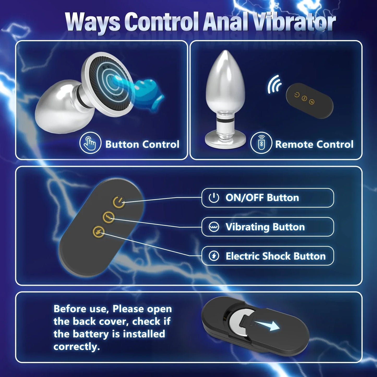 Electroshock Anal Vibrator Microcurrent Stimulation Remote Vibrating Butt Plug Prostate Massager Adult Women Men Anal Sex Toys