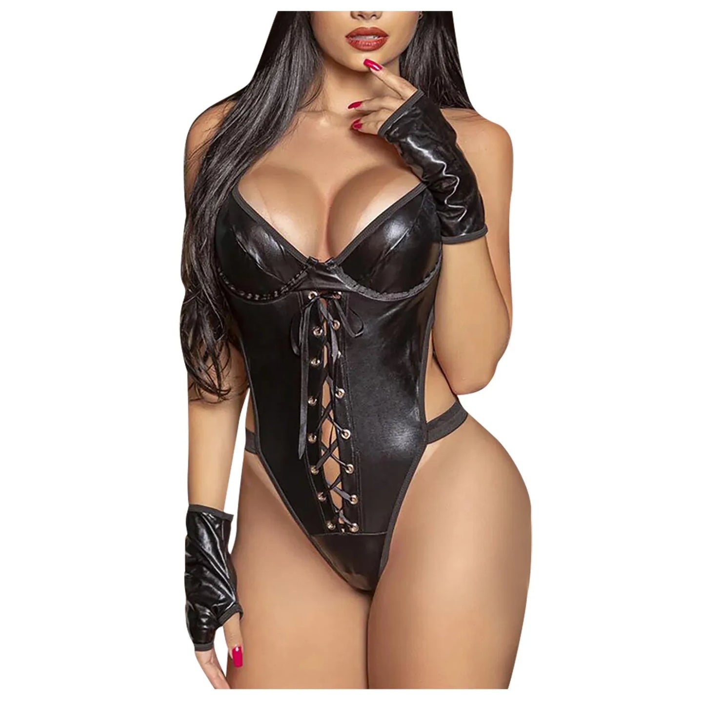 Multi-style PU Leather Bodysuits Women Zipper Open Crotch Bodystocking Body Suit Sexy Lingerie Costumes