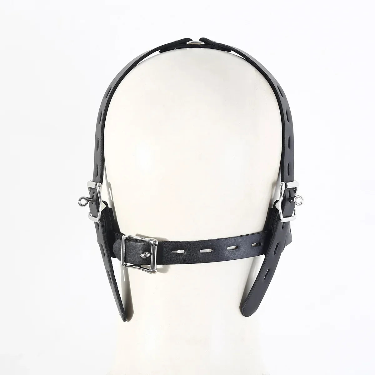 Adult Leather Head Bondage Harness Hood Mask with Metal Restraint Nose Hook Erotic Gadget for Couple BDSM Interactive Sex Toys
