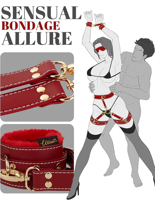 Sex Bondage BDSM Handcuffs Ankle Cuff Restraints SM Slave Waist Harness Couple Fetish Toy Kits Hand Restraint Cuff Eyeblinder