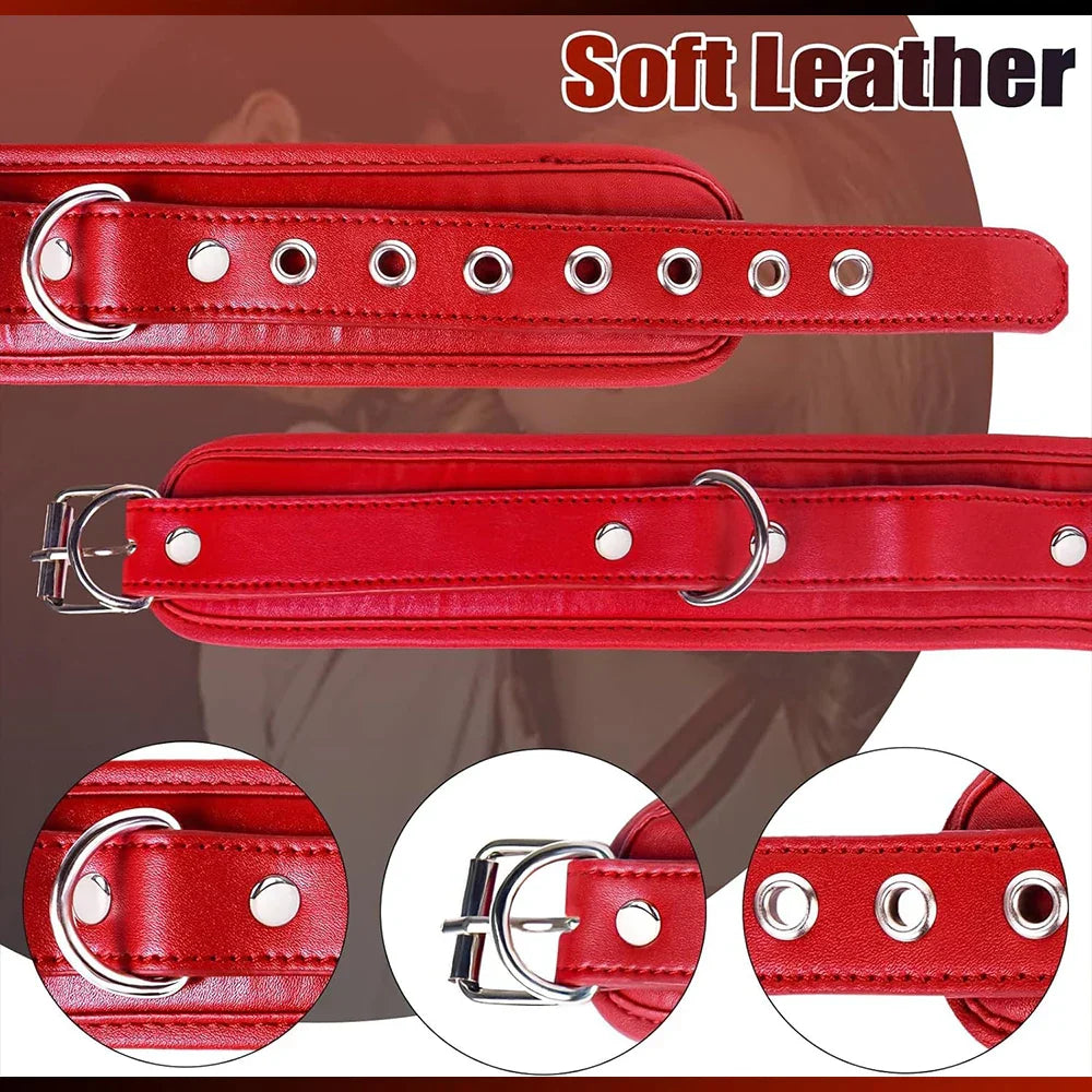 Sex Bondage BDSM Kit Sexy Slave Adjustable Leather Hand Ankle Cuffs Choker Anal Plug for Couple SM Sex Games Tool Cosplay Toys
