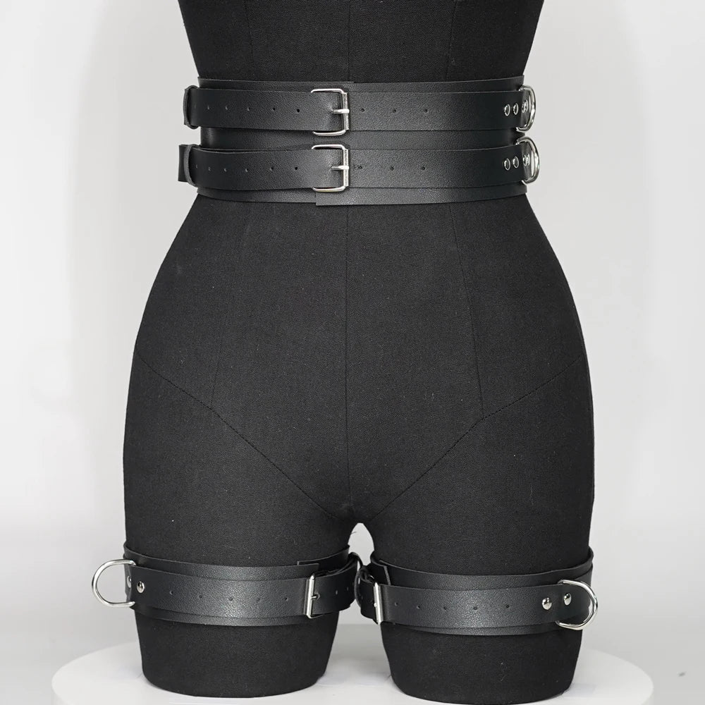 Women Sexy Thigh Garter Leather Lingerie Leg Straps Bdsm Bondage Women Handcuffs Goth Fetish Clothing Festival Rave Outfit