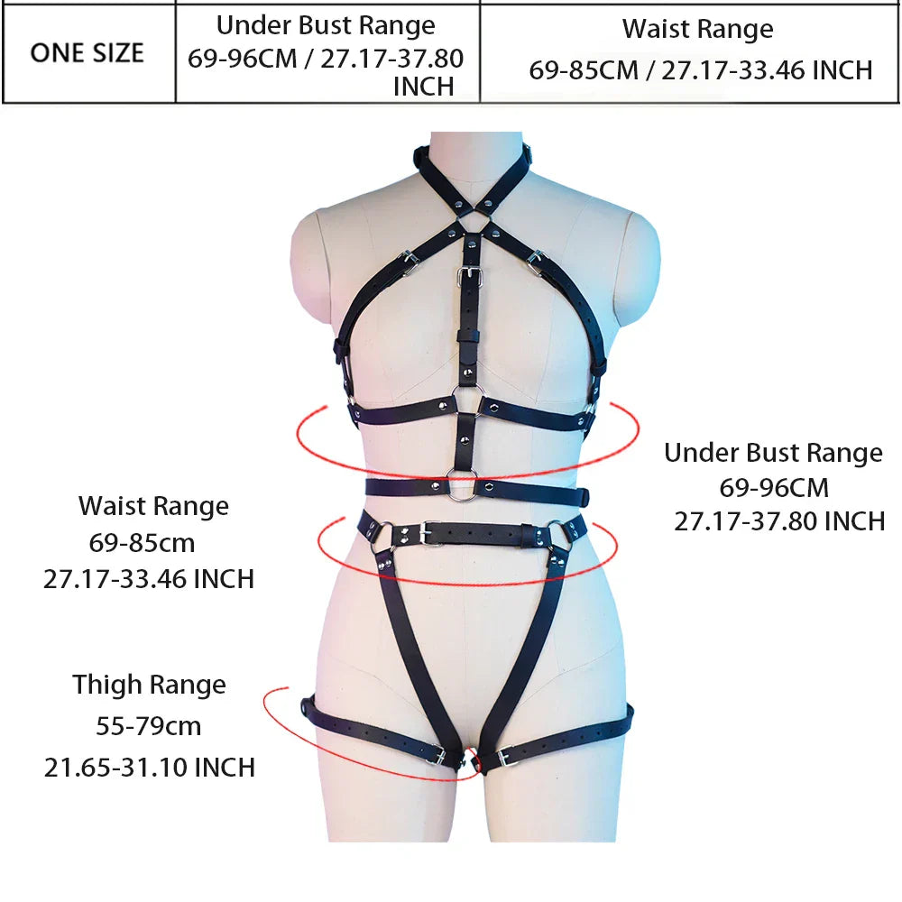 Sexy Body Harness Women Set Leather Lingerie Harness Belt BDSM Bondage Lingerie Thigh Garter Belt Gothic Fetish Clothing