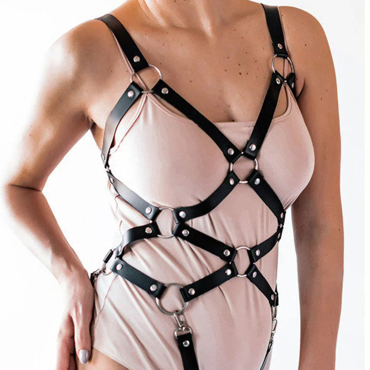 Women's Sexy PU Leather Lingerie Full Body Harness Belt BDSM Bondage Thigh Garter Belt Gothic Fetish Clothing Exotic Accessories