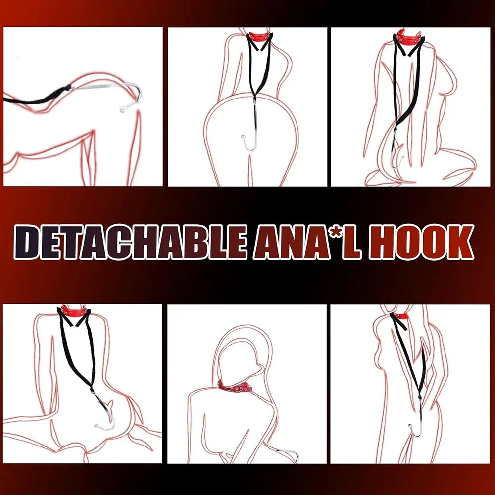 Sex Bondage BDSM Kit Sexy Slave Adjustable Leather Hand Ankle Cuffs Choker Anal Plug for Couple SM Sex Games Tool Cosplay Toys