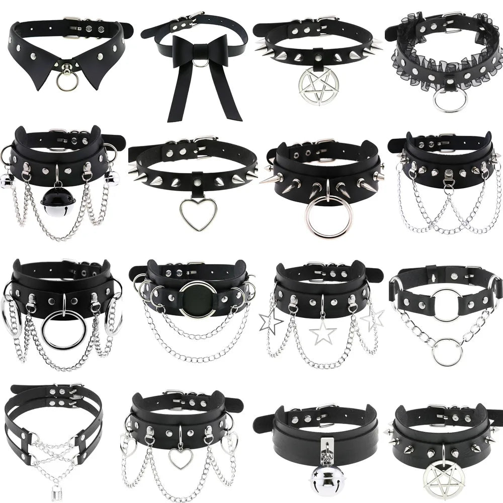 BDSM Different Styles Fashion Punk Men's Torques Necklace Gothic PU Leather Choker Collar Necklace Women's Body Chain