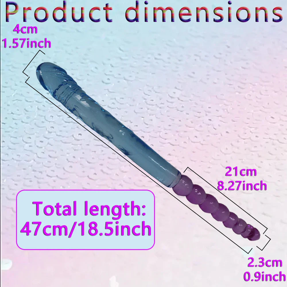Two sizes of long, double-ended dildos. Double-sided crystal dildos. For anal and G-spot stimulation. Unisex.