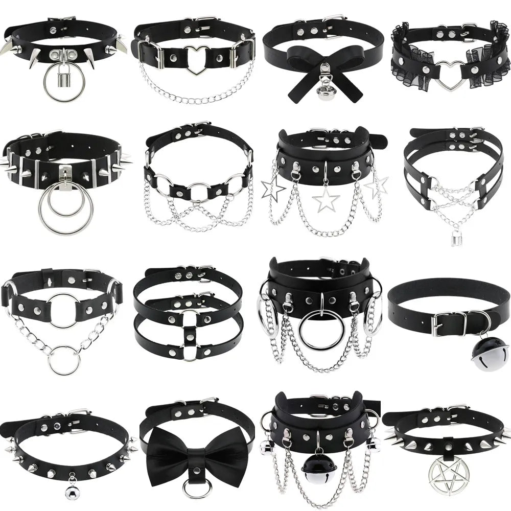 BDSM Different Styles Fashion Punk Men's Torques Necklace Gothic PU Leather Choker Collar Necklace Women's Body Chain