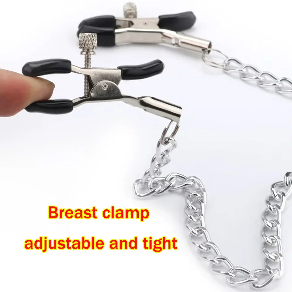 SM Sexy Leather Mouth Plug and Nipple Clamps. Silicone Dog Bone for BDSM. SM Bondage Game for Couples Enhance Sex Pleasure