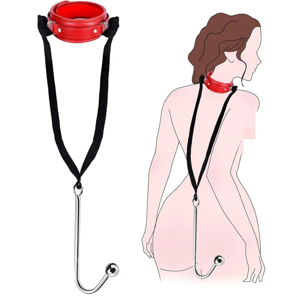 Sex Bondage BDSM Kit Sexy Slave Adjustable Leather Hand Ankle Cuffs Choker Anal Plug for Couple SM Sex Games Tool Cosplay Toys