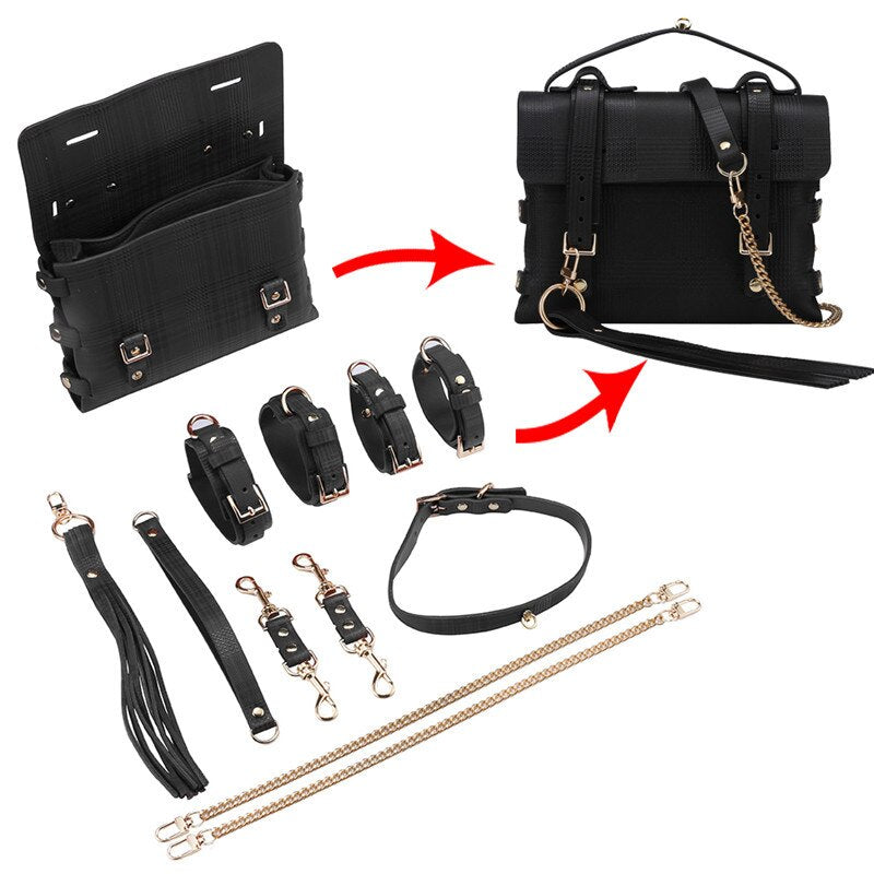 Sex Bondage BDSM Kit Restraints Set Sex Toys with Hand Cuffs Ankle Cuff Bondage Collection &amp; Whip &amp; Collar Choker SM Games