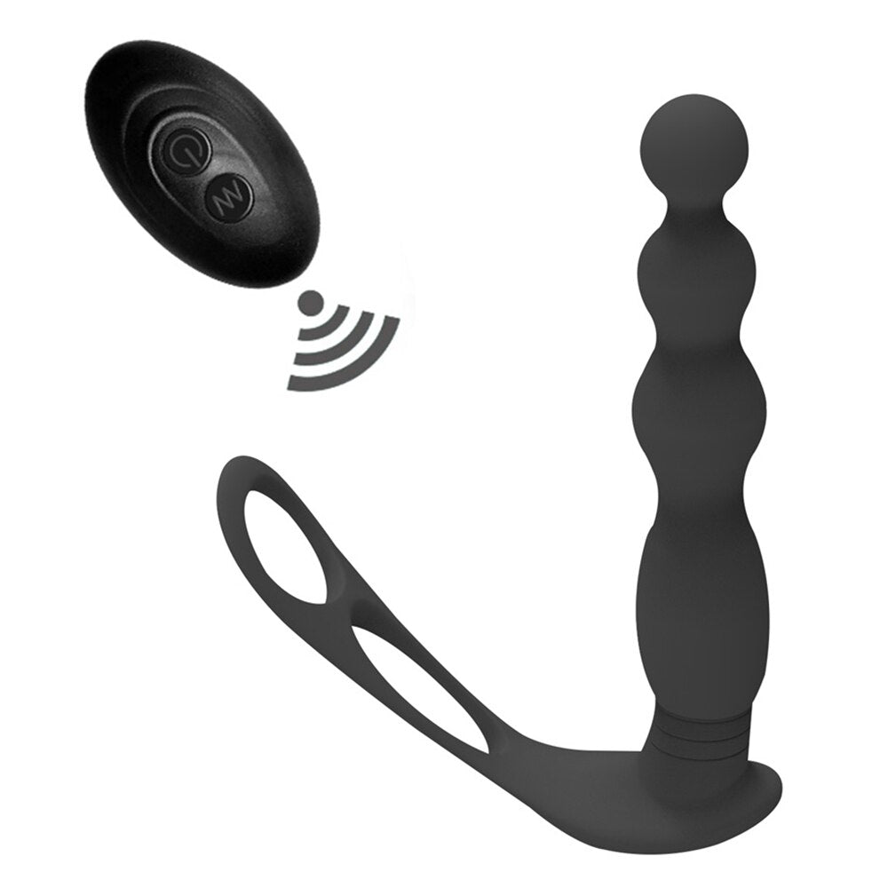Silicone Anal Butt Plug Pull Beads with Cock Ring Prostate Massager Anal Balls Vibration Heating Erotic Anal Sex Toy for Adult