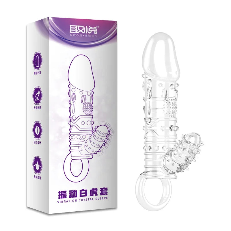 Silicone Penis Sleeves Reusable Condoms Cock Enlarger Penis Erection Sex Toy for Men Transparent Penis Enlargement Men Sex Toys