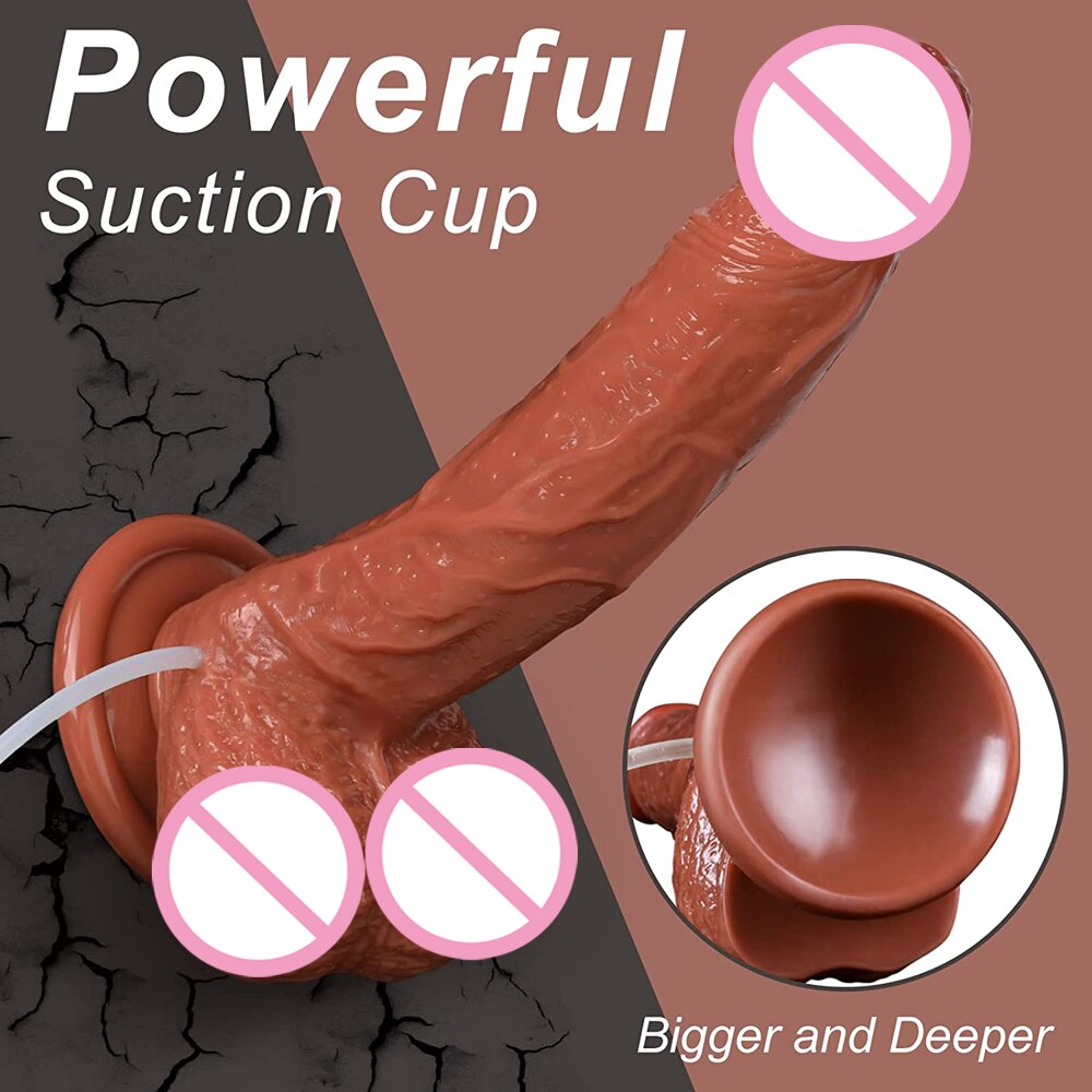 Realistic Squirting Dildo Ejaculating Penis for Beginners. Soft Curved Dildo and Female G-Spot Anal Prostate