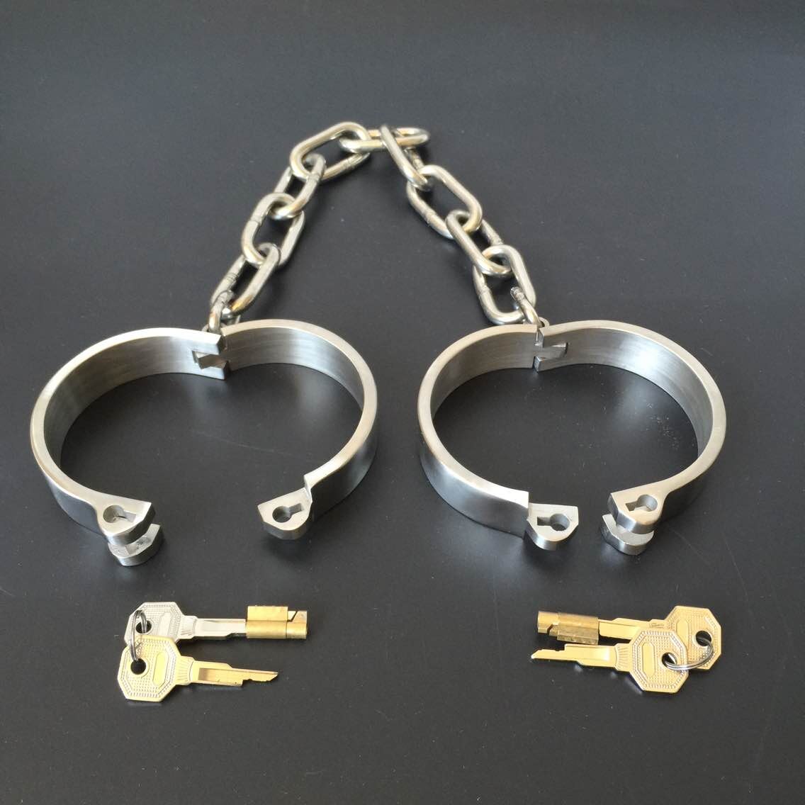 Stainless Steel Slave Flirt Wrist Handcuffs Ankle Cuffs Neck Collar Chain BDSM Shackle Bondage Invisible Lock Fetish Sex Toys