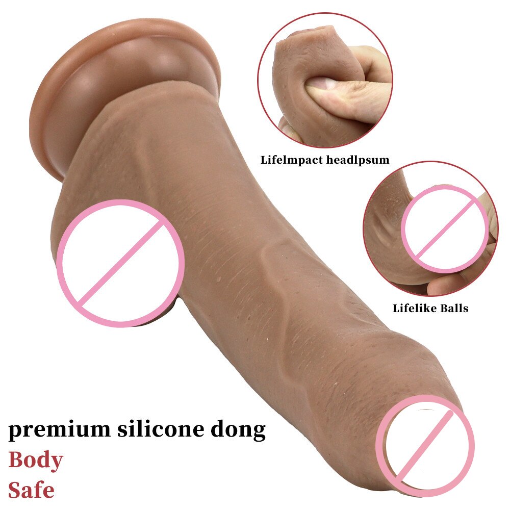 Strong Man Slide Foreskin Big Dildo Skin Feel Suction Cup Thick Cock Adult Toy for Men Women Gay Couple Silicone Penis