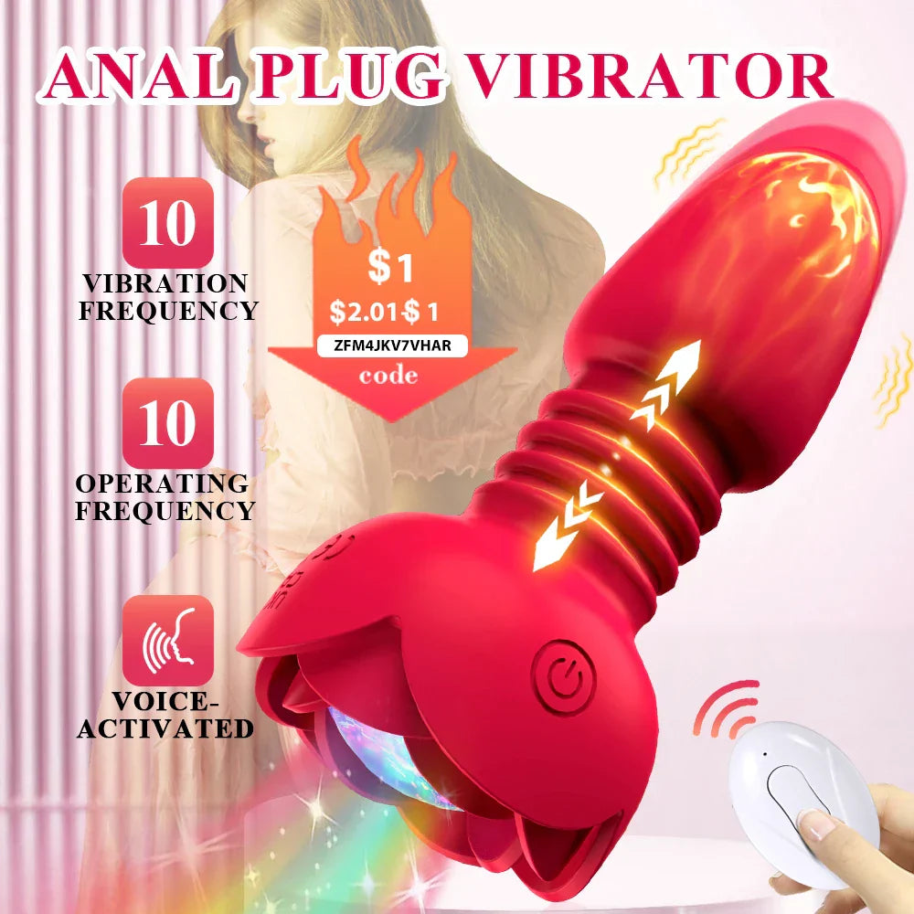 Telescopic Anal Plug Vibrator, Vibrating Butt Plug, Wireless Remote Dildo, Prostate Massager, Vagina Masturbator, Sex Toy for Men and Gays