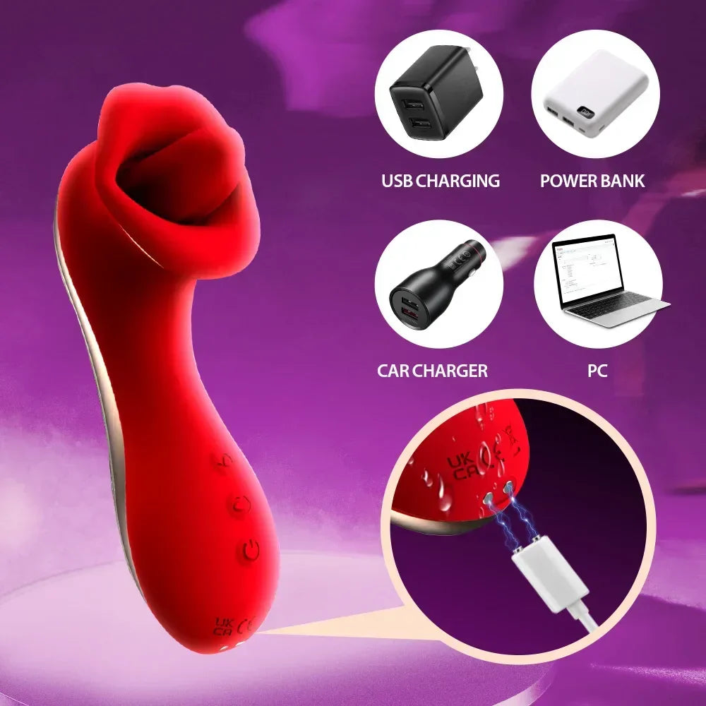 Tongue Licking Vibrator for Women with Handle, 10-Speed Clitoral Stimulator, Nipple and G-Spot Female Masturbator, Adult Sex Toys 18+