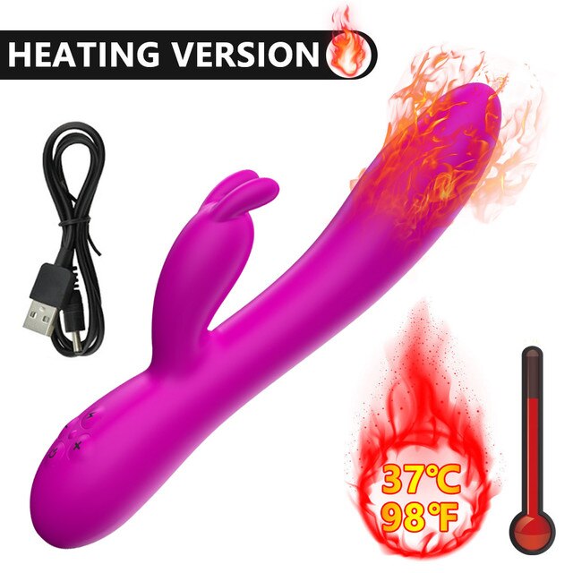 USB Charging Heating AV Rabbit Dildo Vibrator Vagina Clitoris Stimulator G-Spot Adult Game Sex Toys for Women Female Masturbator