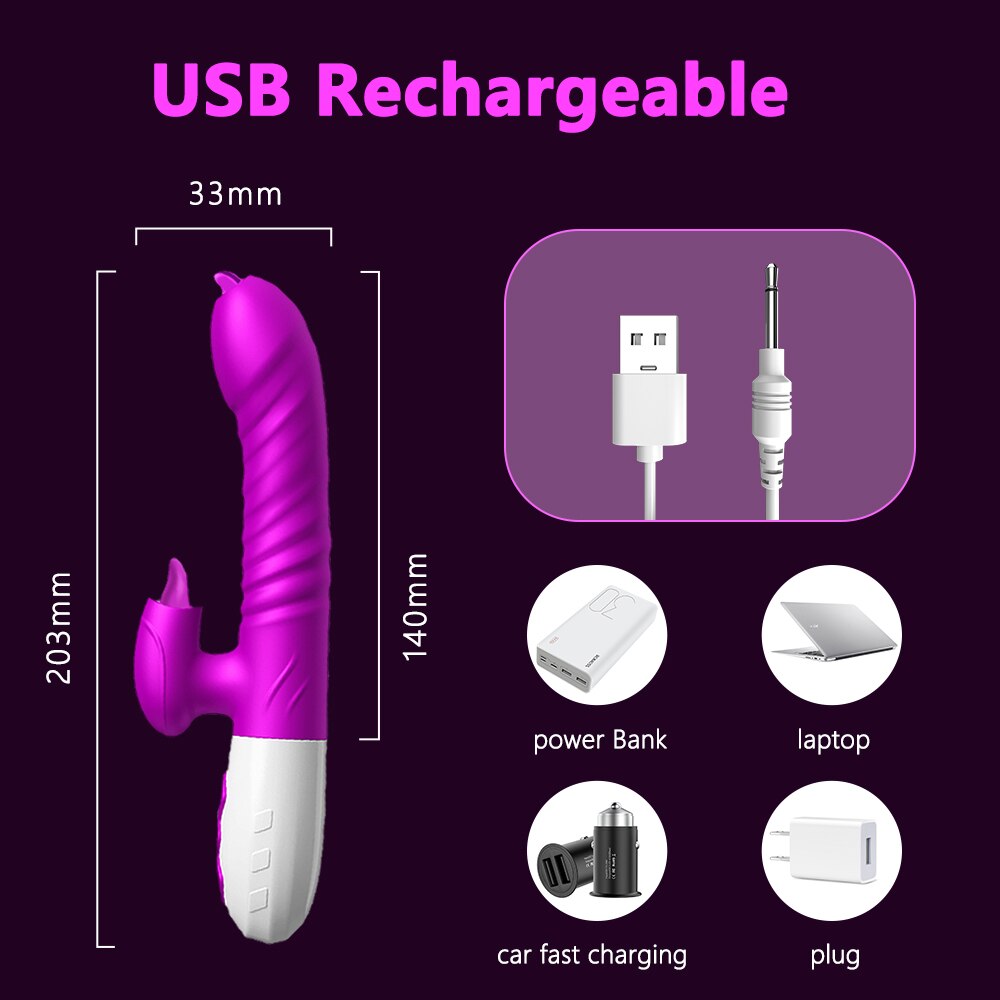 New Couple Licking Vibrating Dildo Telescopic Rotating Vibrators for Women Anal Vaginal Clitoris Stimulator Adult Sex Toy