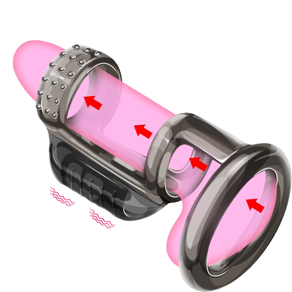 Vibrating Penis Ring for Men, Delay Ejaculation Sex Toys, Silicone Penis Ring, Cock Ring, Chastity Cage Device