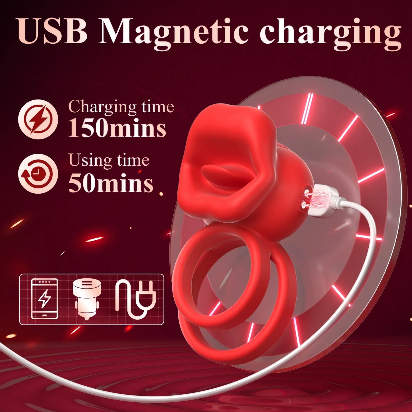 Vibrating Penis Ring with Tongue Licking Clitoral Stimulator Delay Ejaculation Cockring Penisring Sex Toys for Men Adults 18