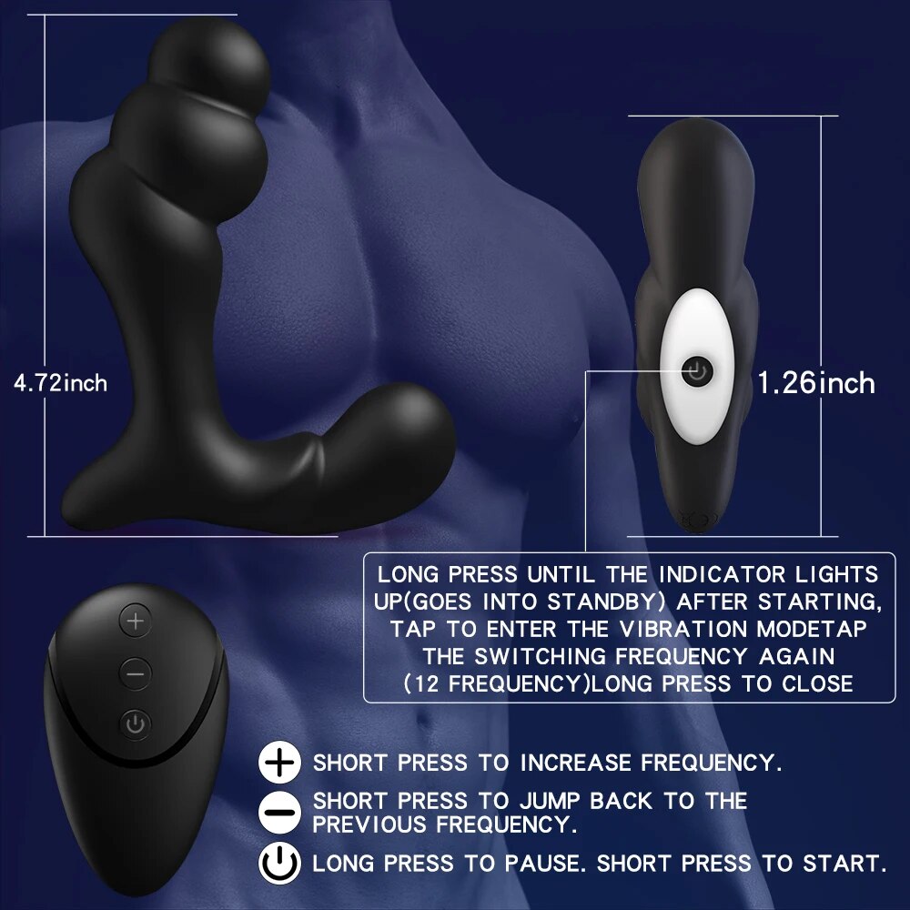 Vibrating Prostate Massager Anal Training Butt Plug 12 Modes Vibration G-Spot Vibrator Anal Beads Stimulator Device