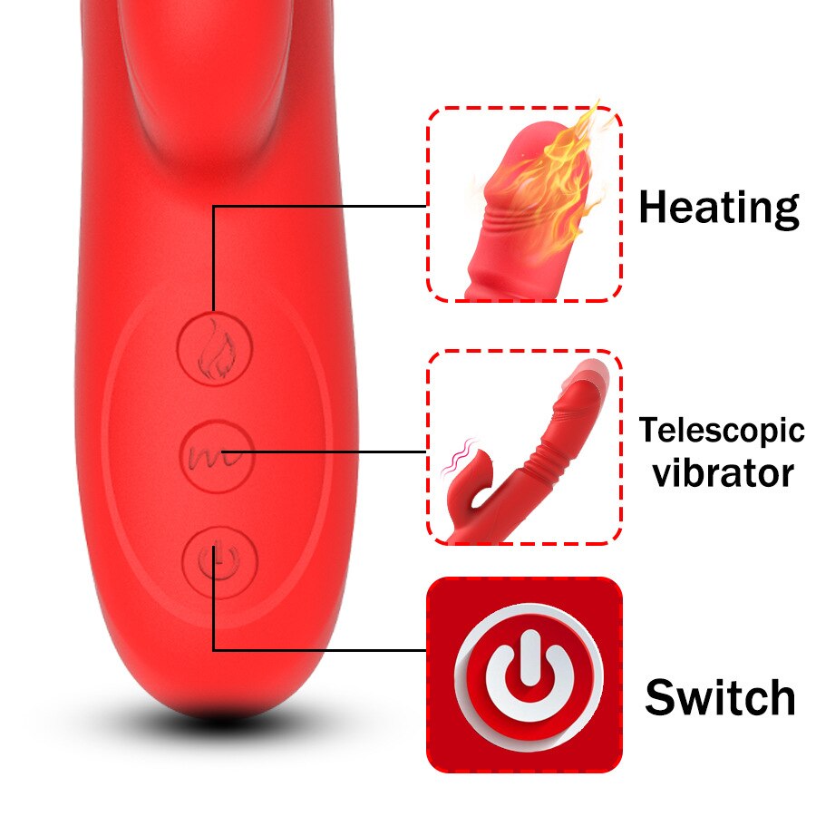 ความร้อนหมุน Vibrator Telescopic G Spot Dildo Vibrator Anal Clit Stimulator หญิง Masturbation เซ็กซ์ทอยสำหรับผู้หญิง