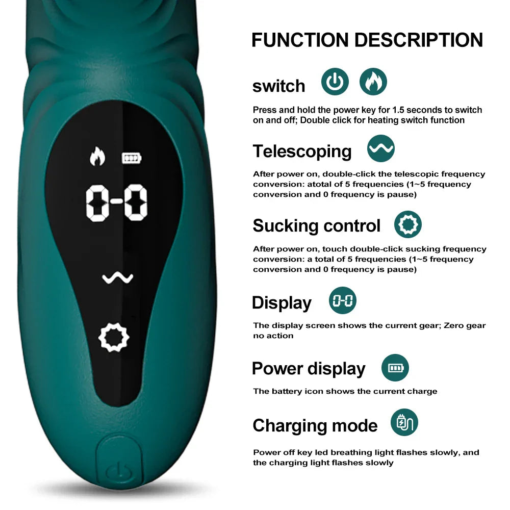 adult sex toys.Simulated glans. long-distance extension. tongue teasing. pulse vibration. LCD touch control. one click heating