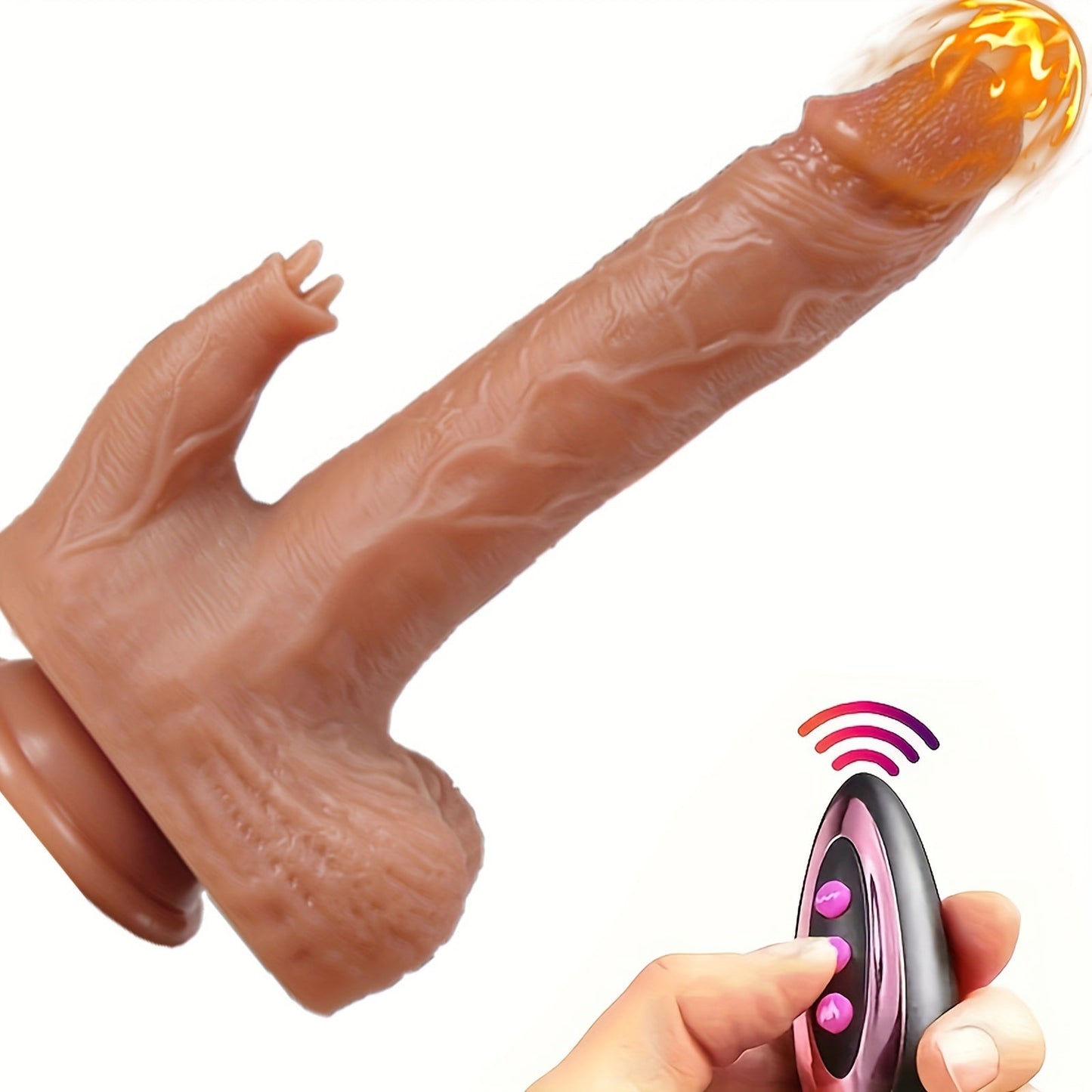 8.4 Inch Premium Silicone Dildo: 5-in-1 Thrusting. Remote Control. 10 Vibration & 10 Telescopic Modes. G-Spot & Anal Stimulation. Wireless with RFID. USB Charging. Suitable for Both Men & Women