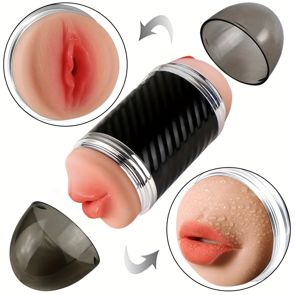 2-in-1 Male Masturbators with Vibration Modes Stimulator, Double-Sided Pocket Pussy Toy, Realistic Texture Male Masturbation Cup, Silicone Hands-Free Stroker Sex Toy