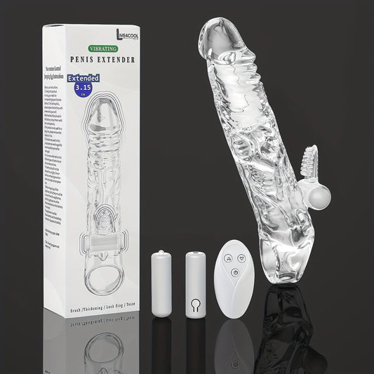 Penis Extender Sleeve Cock Sleeve with Vibrators glan clit stimulator. Penis Enlarger Vibrating Penis Sleeve Cock Ring with 10 Vibration Modes Remote Control