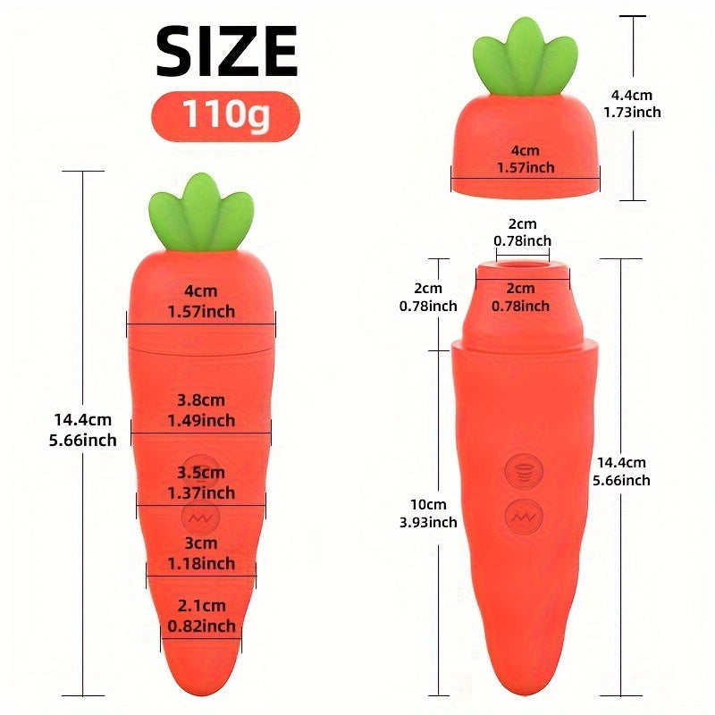 Fairykiss Carrot-Shaped Female Vibrator With 10 Vibration & Sucking Modes. Rechargeable Lithium Battery. Waterproof Silicone Clitoris And G-Spot Stimulator With Suction Cup For Hands-Free Play